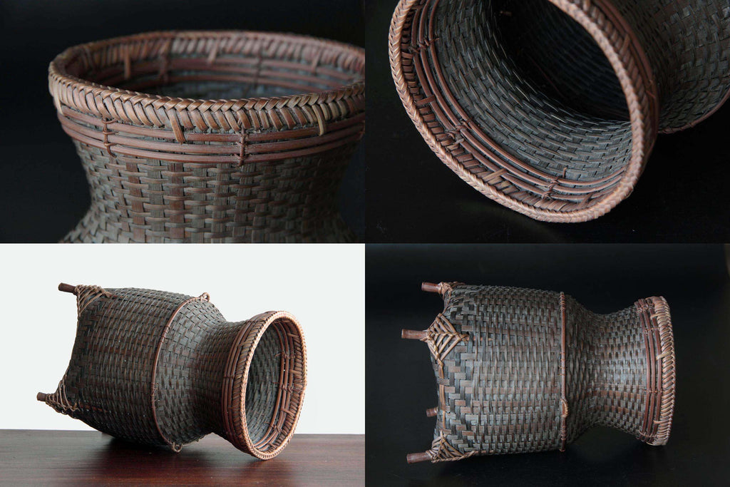 Hand woven bamboo basket or flower vase. Japanese craft