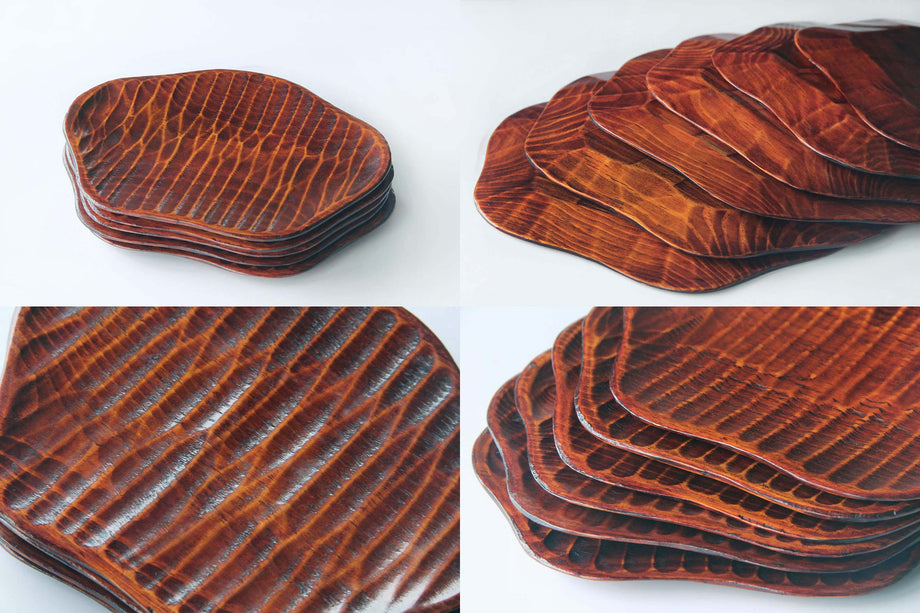 18cm / Hand Carved Japanese Vintage Wooden Plate | Sanuki-Bori