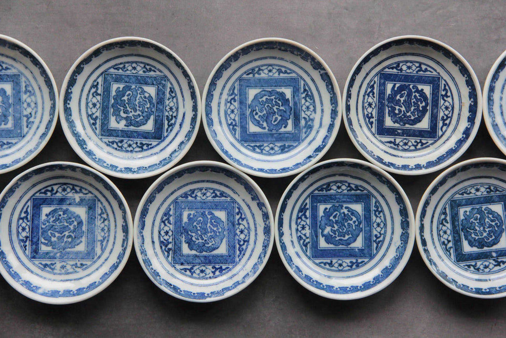 Japanese antique plate with blue glaze. 