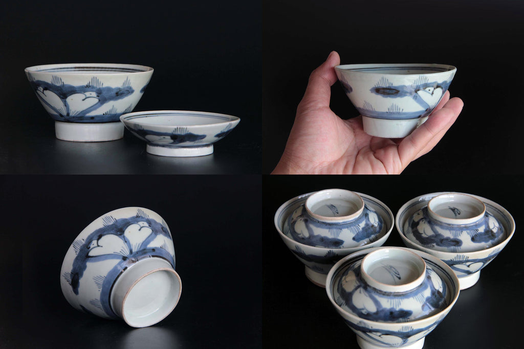 Antique old Imari ware, Lidded chawan bowl , Japanese pottery