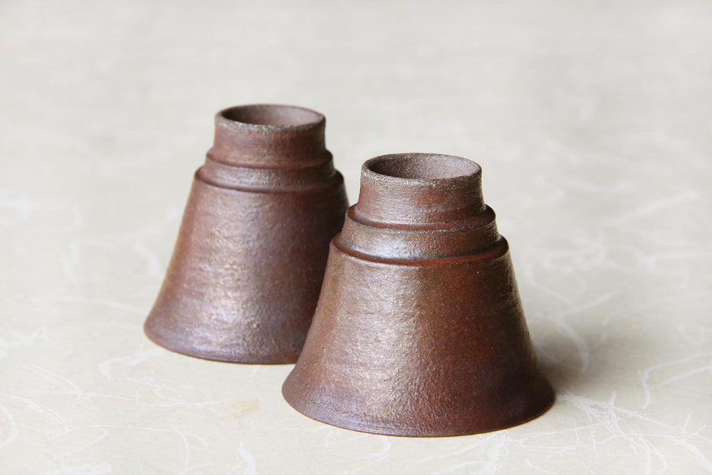 Vintage Bizen Sake cup, unglazed pottery from Japan