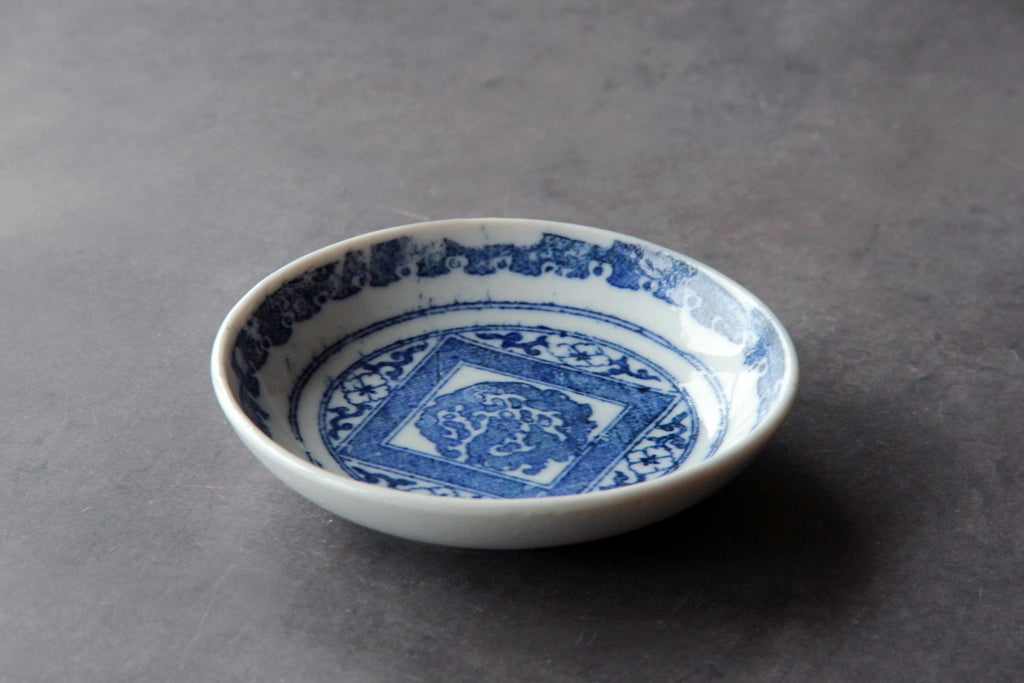 Japanese antique plate with blue glaze. 