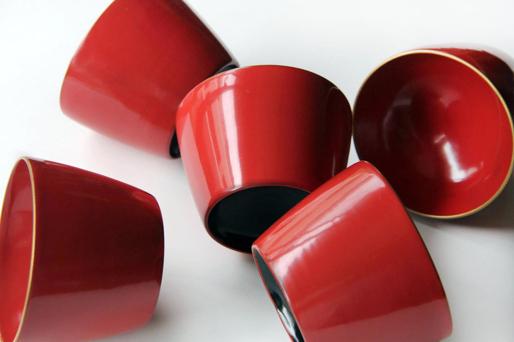 red wooden tea cup, Japanese lacquerware