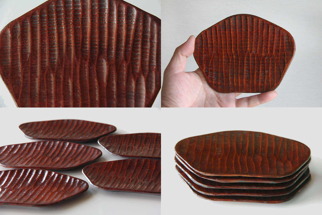 hand-carved wooden plate. Japanese craft. 