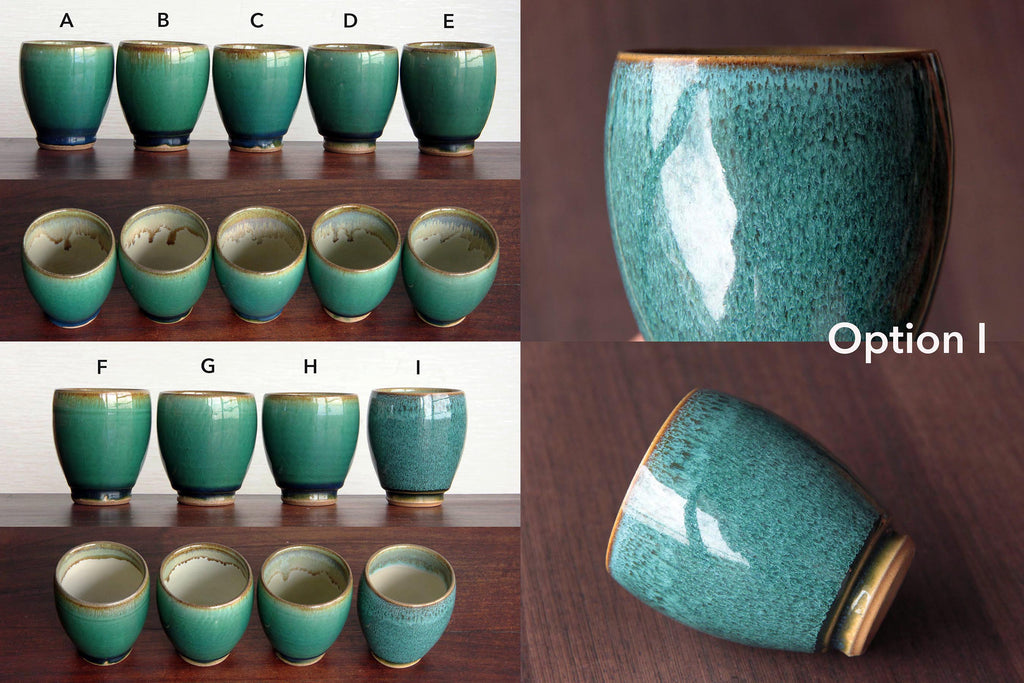 Deep green glaze cup. Rare Otaru-Kiln pottery. 