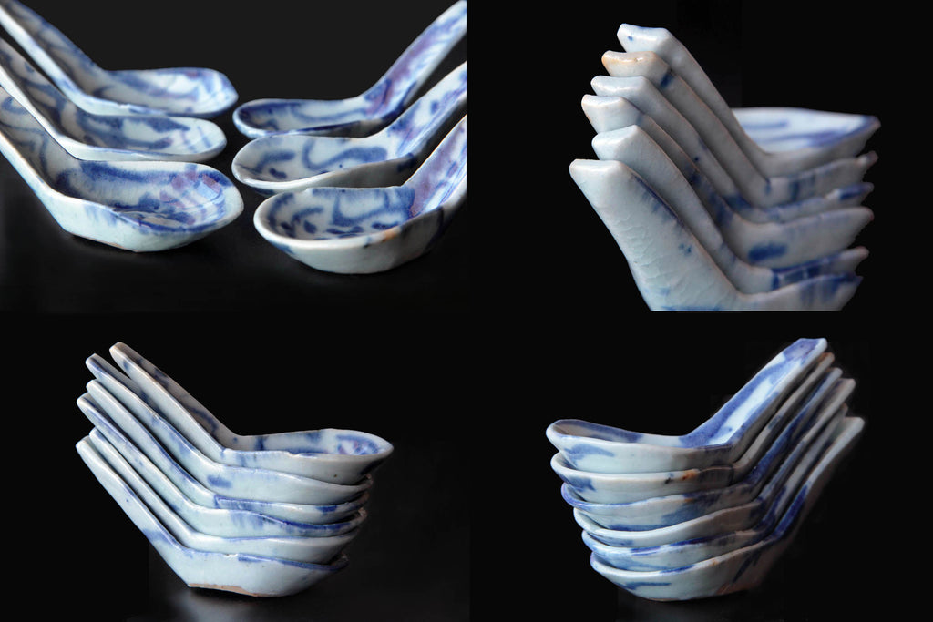 Antique Chinese tableware. Qing Dynasty pottery. Blue and white glaze.