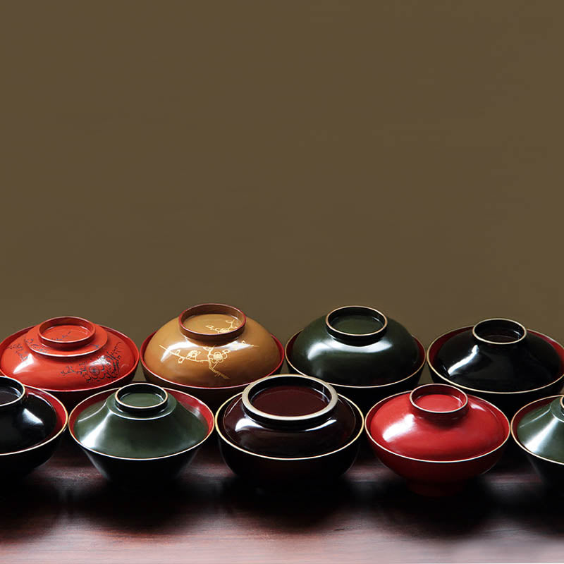 Japanese lidded wooden bowl collection