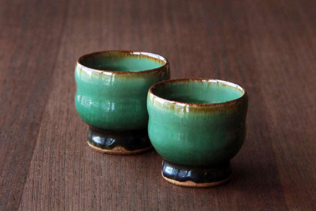 green glaze small ceramic cup by Otaru Kiln in Hokkaido 