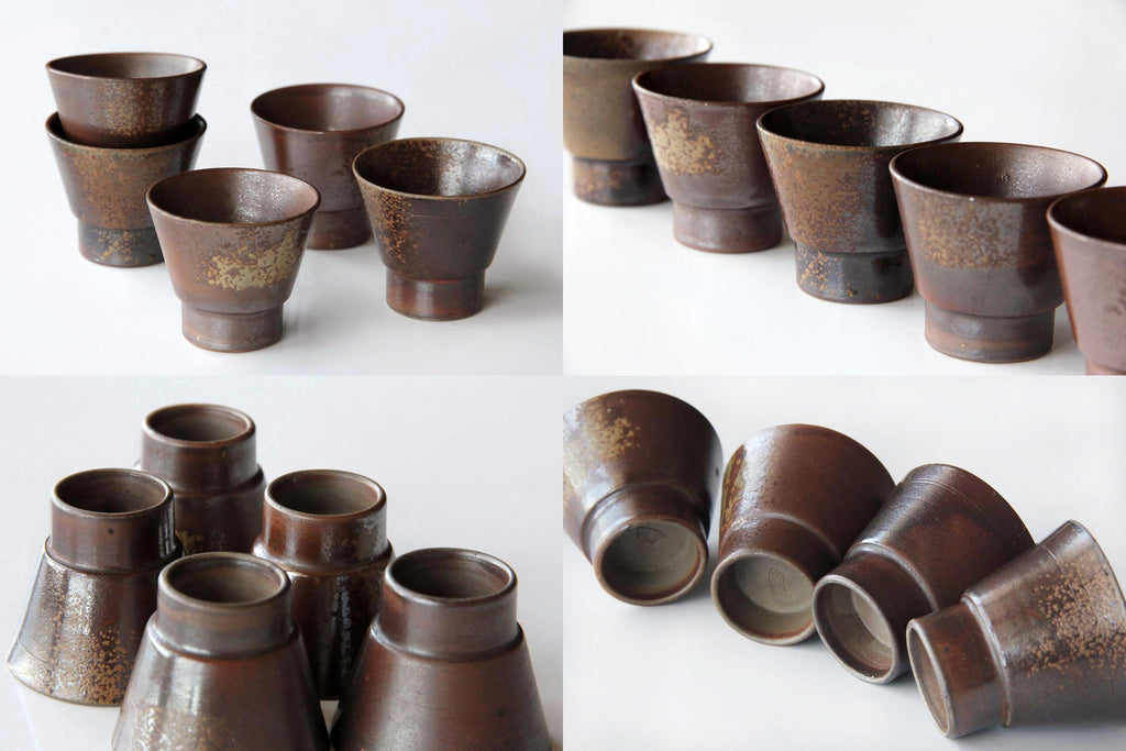 Small ceramic cup for Sake or Sencha tea. Japanese Bizen ware.
