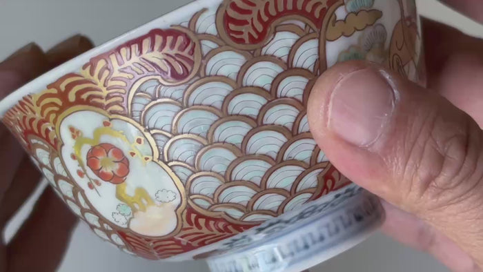 Rotating and close-up video showcasing the shape, texture, and details of the antique Imari bowl.
