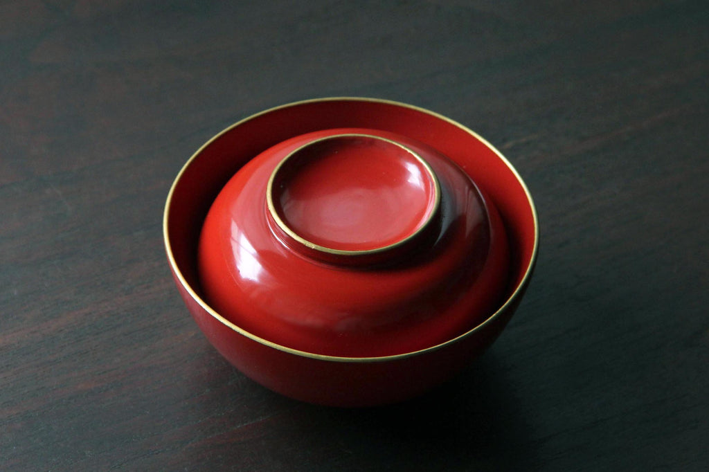 Antique lidded owan bowl, Japanese lacquerware