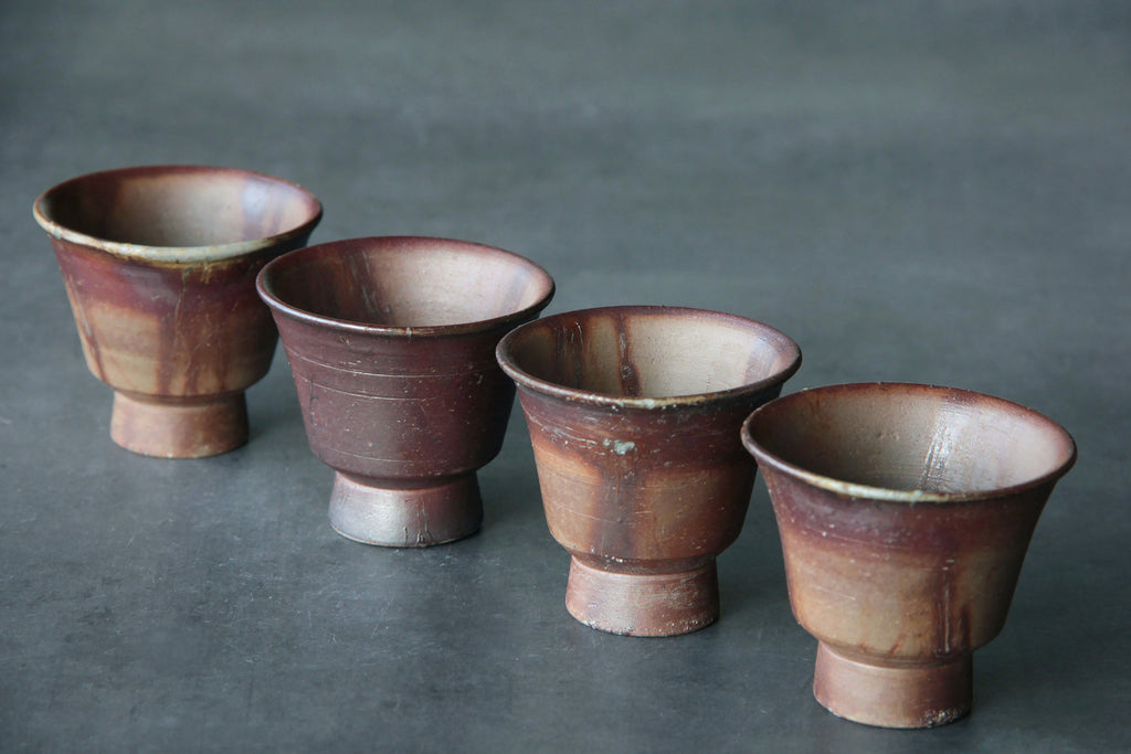 Vintage Bizen pottery Sake cup. Unglazed pottery.