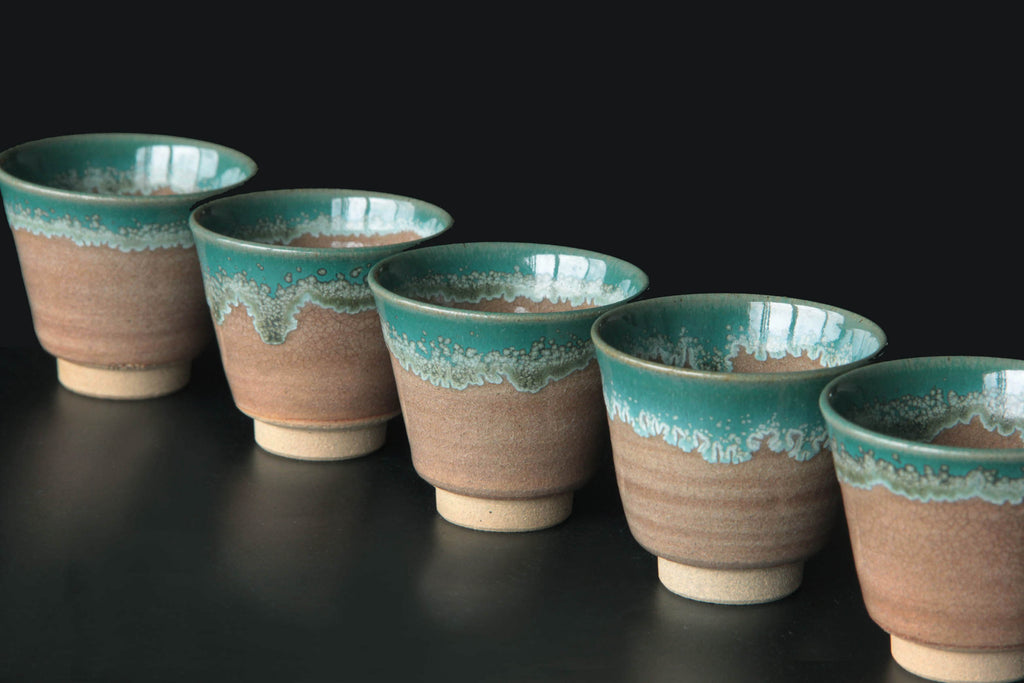 Green glaze Agano  pottery tea cup. 