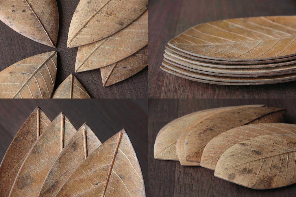 Unique natural leaf dish. Japanese craft