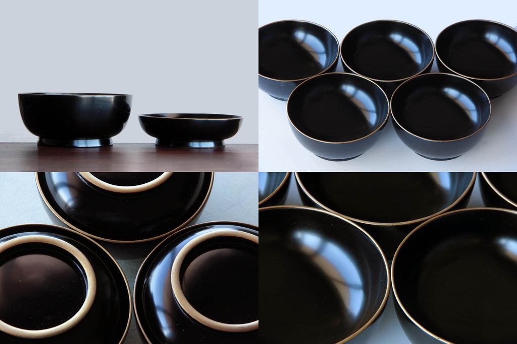 Black wooden bowl with lid. Classic Japanese tableware. With beautiful natural Urushi lacquer.