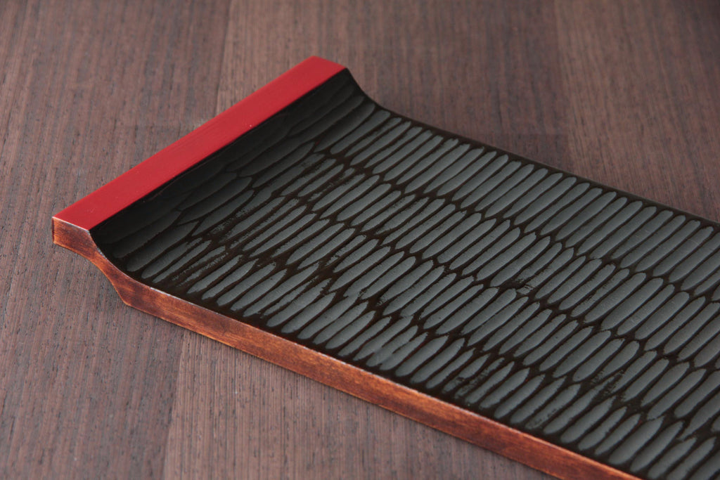 Hand carved wooden tray with Urushi . Japanese craft