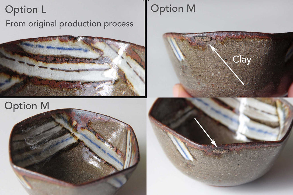 Hexagonal Japanese pottery bowl with iron and ash glaze