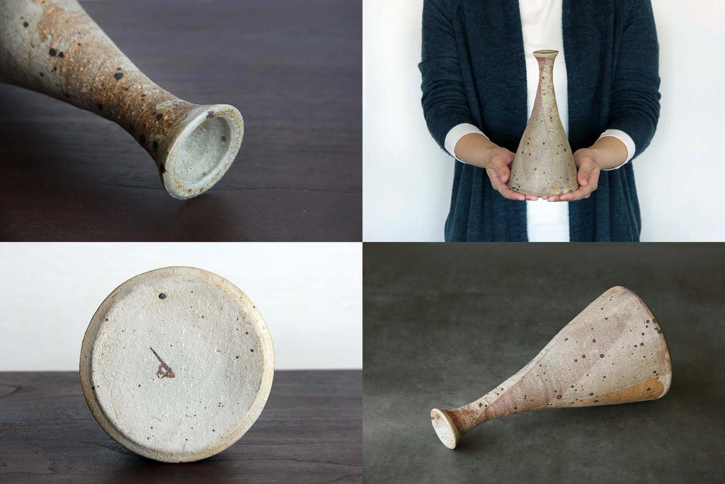 Modern design ceramic vase, Japanese Bizen pottery