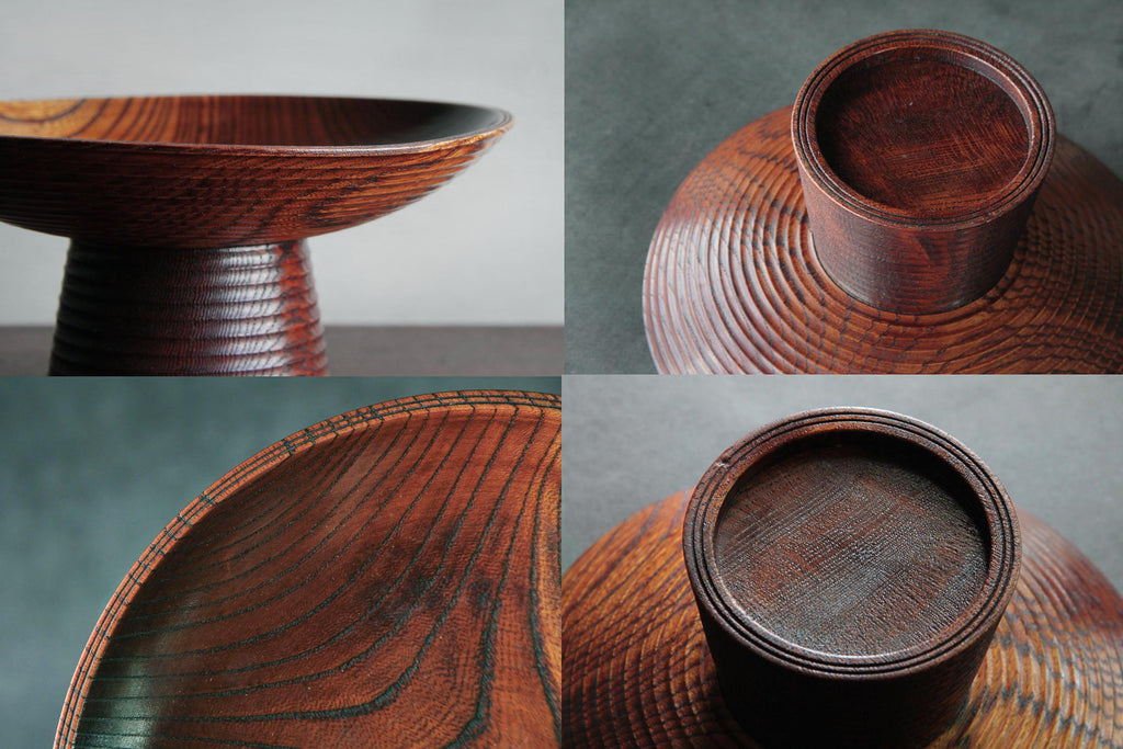 Japanese hand crafted wood work. Stand style bowl.