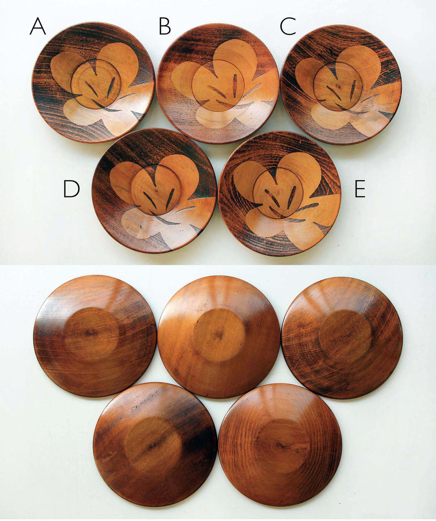 Japanese wooden cup saucer  with flower motif