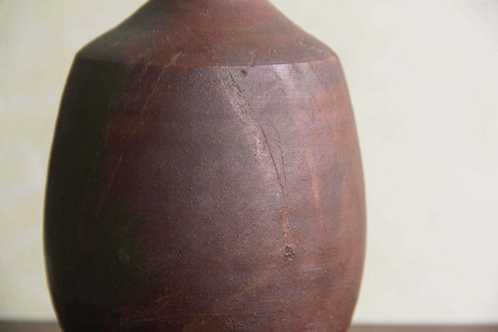 Bizen Sake bottle,  Japanese unglazed pottery