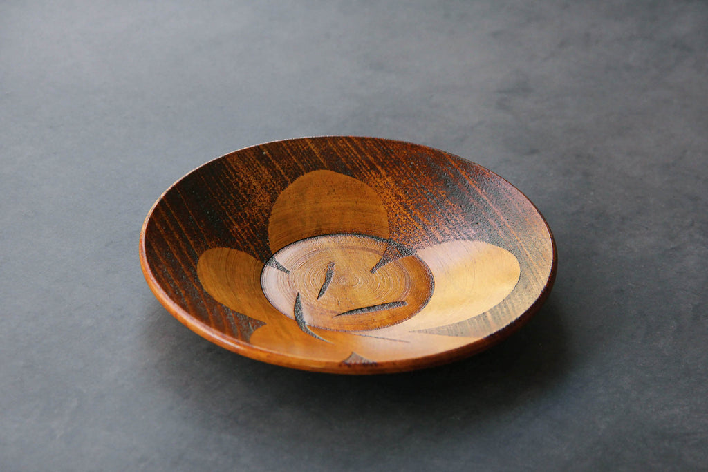 Japanese wooden cup saucer  with flower motif