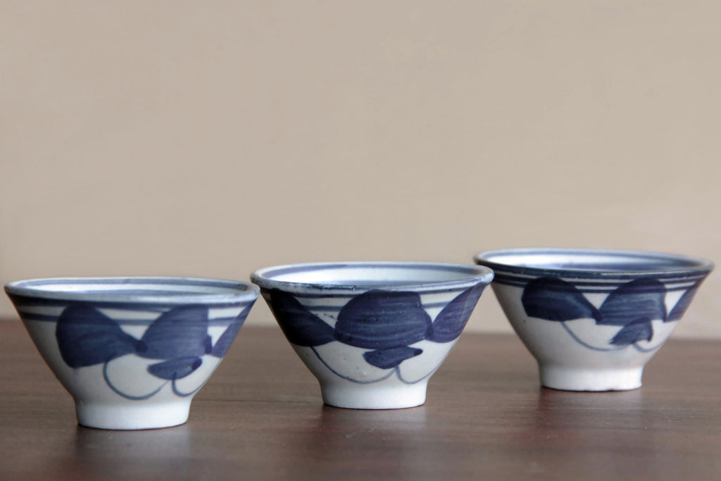 old  ceramic, sometsuke Sake cups