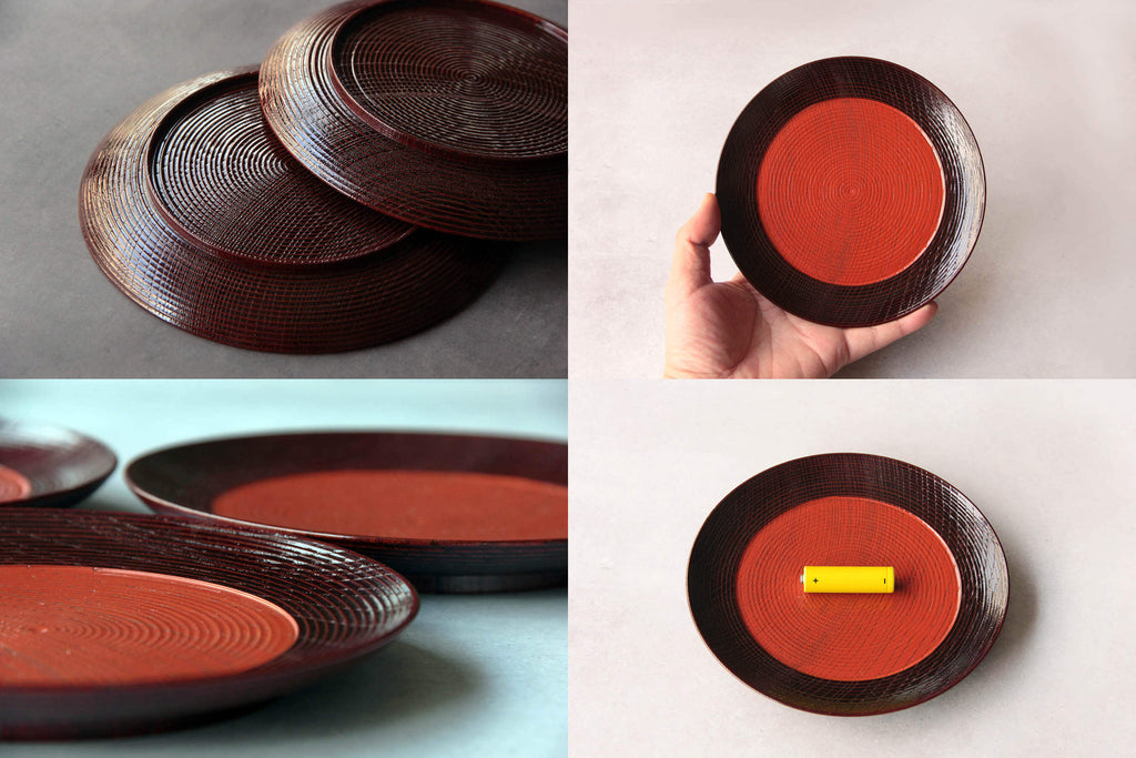 Japanese wooden plate, red lacquerware