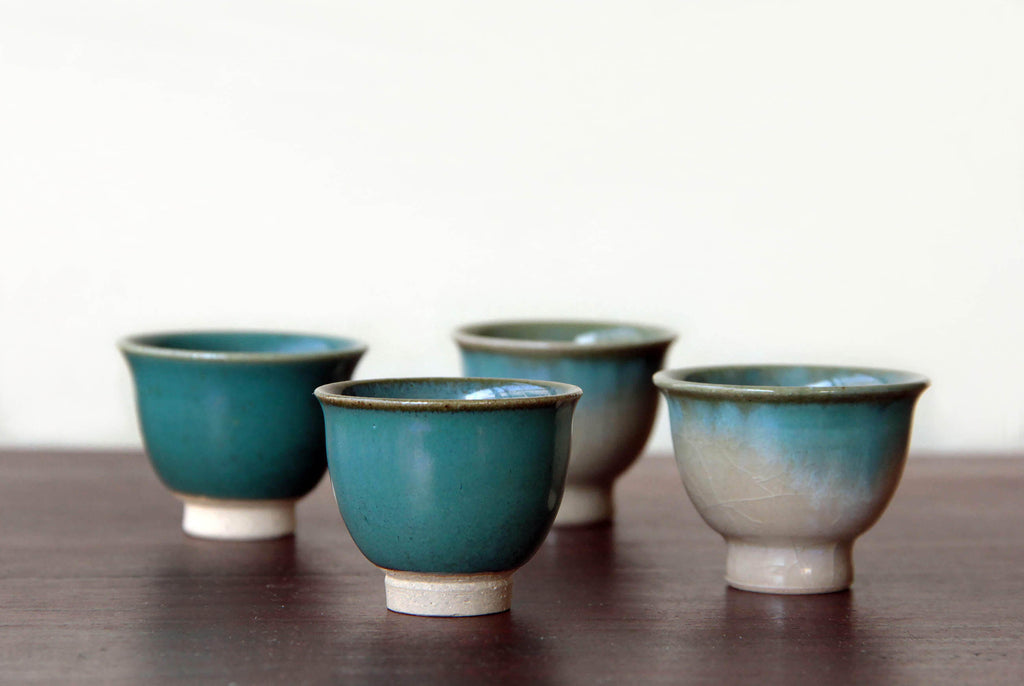 Japanese Sake cup, green glaze