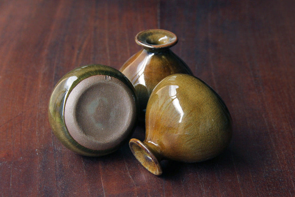 Echizen pottery, brown bud vase, Japanese ceramic 