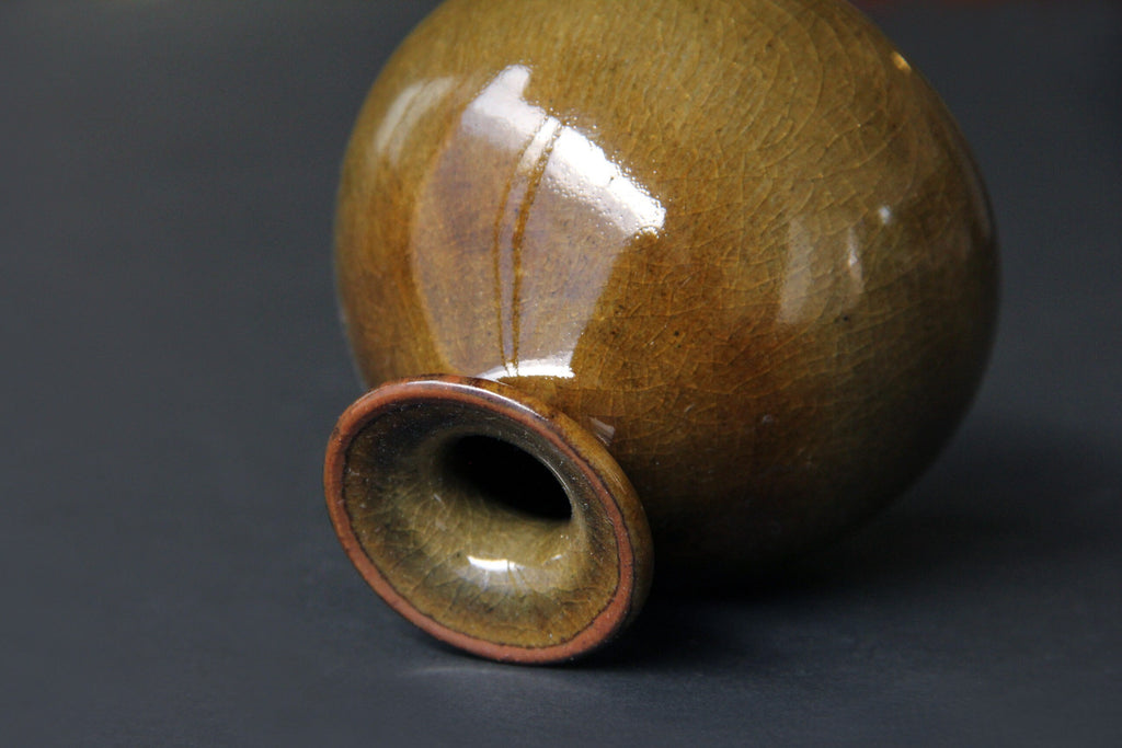 Echizen pottery, brown bud vase, Japanese ceramic 