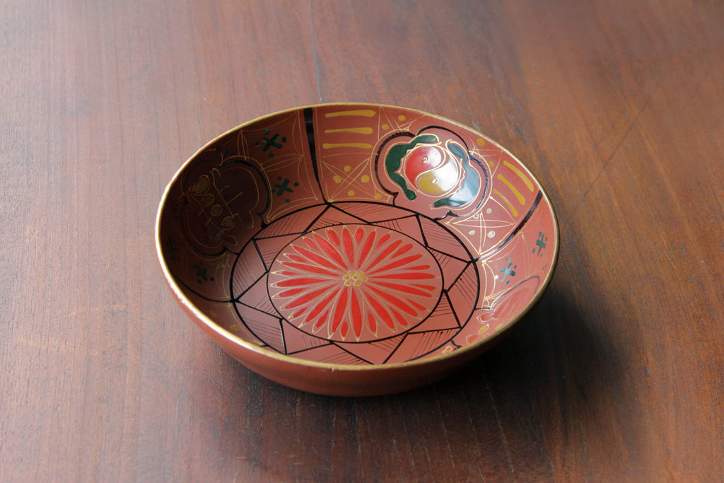 Japanese Wajima Lacquerware. Wooden plate  