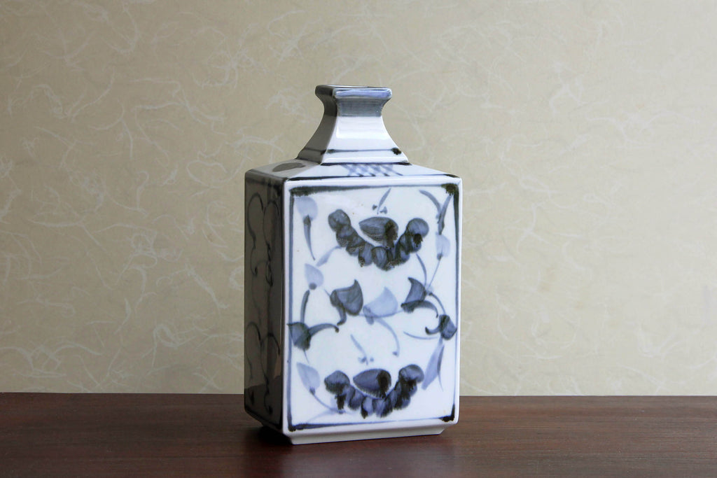Japanese ceramic vase, white and blue